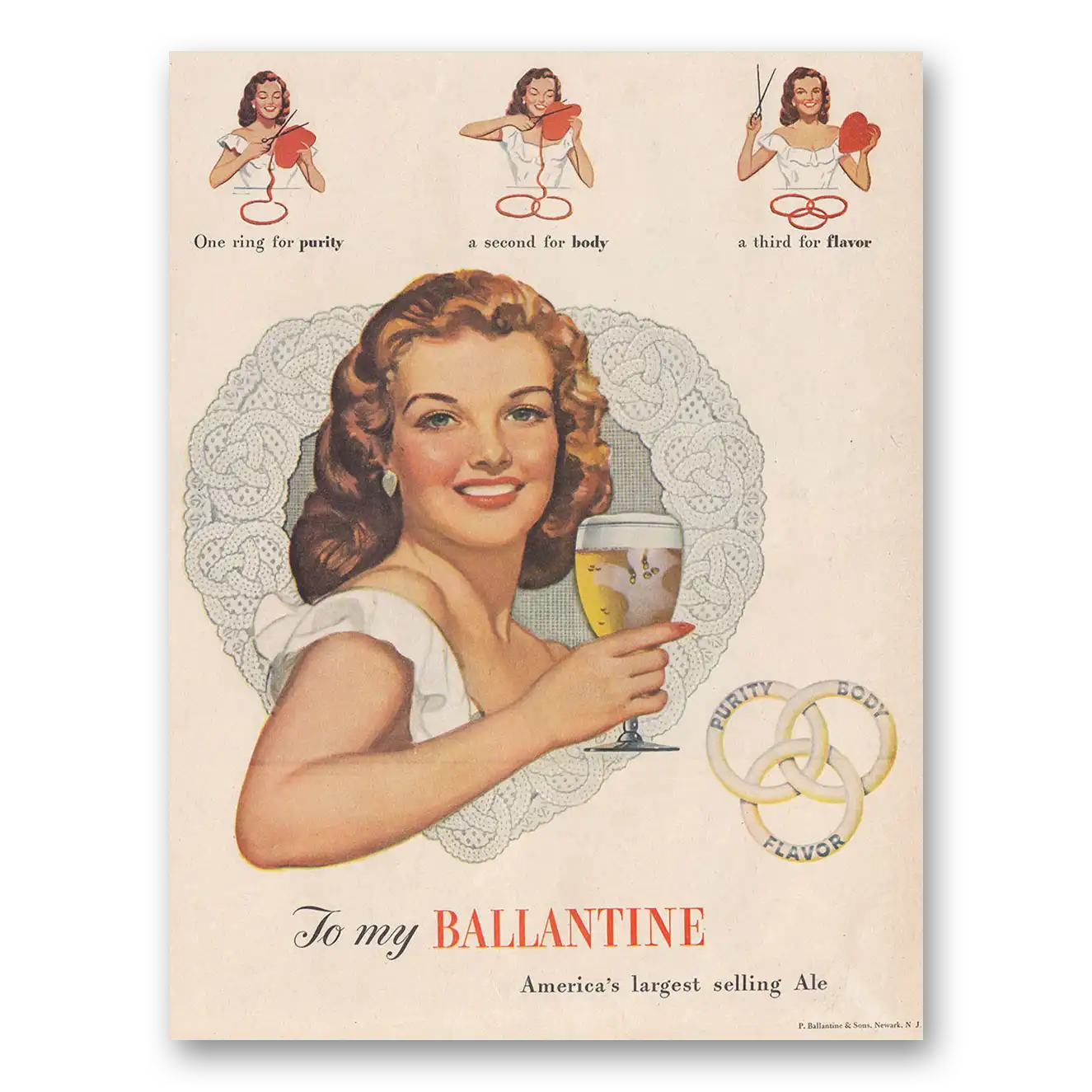 1948 Ballantines Ale One Ring for Purity a Second for Body Vintage Magazine Print Ad