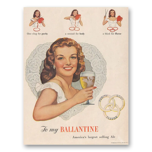 1948 Ballantines Ale One Ring for Purity a Second for Body Vintage Magazine Print Ad