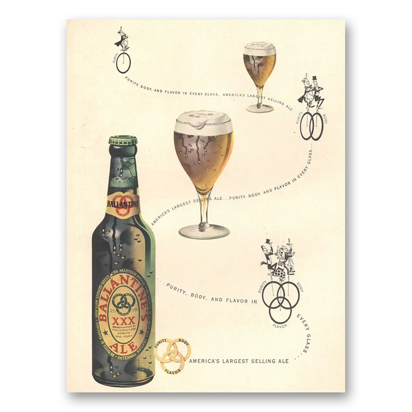 1948 Ballantines Ale Purity Body and Flavor Vintage Magazine Print Ad