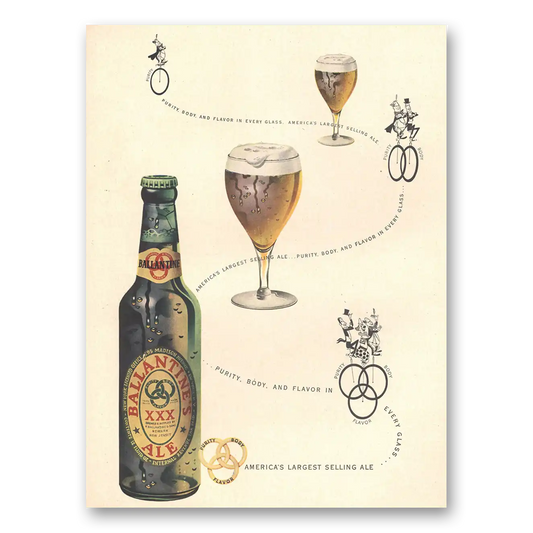 1948 Ballantines Ale Purity Body and Flavor Vintage Magazine Print Ad