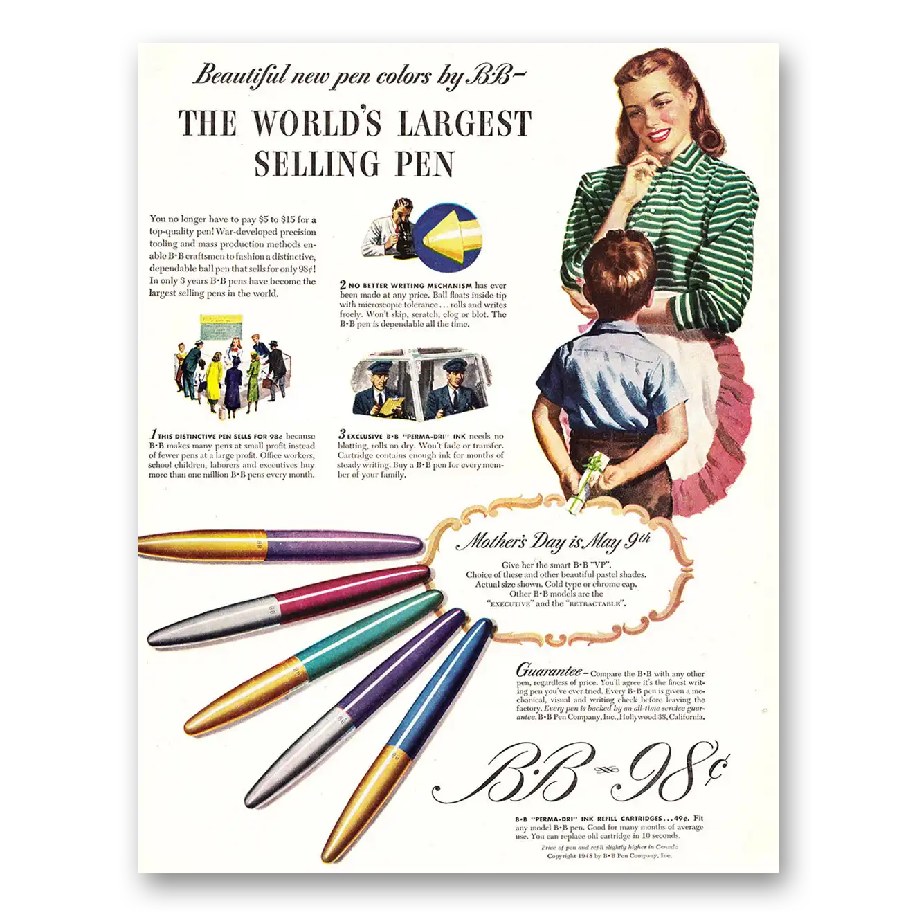 1948 BB Pen Worlds Largest Selling Pen Vintage Magazine Print Ad