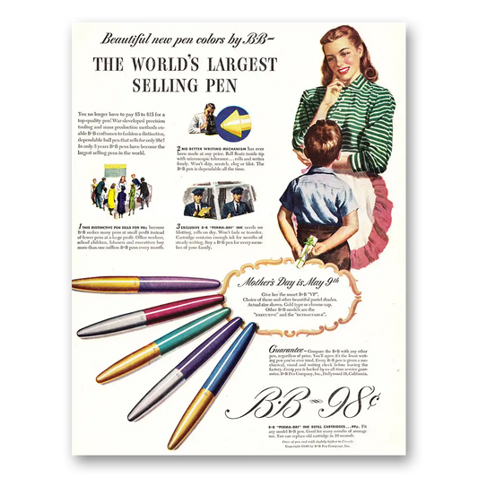 1948 BB Pen Worlds Largest Selling Pen Vintage Magazine Print Ad