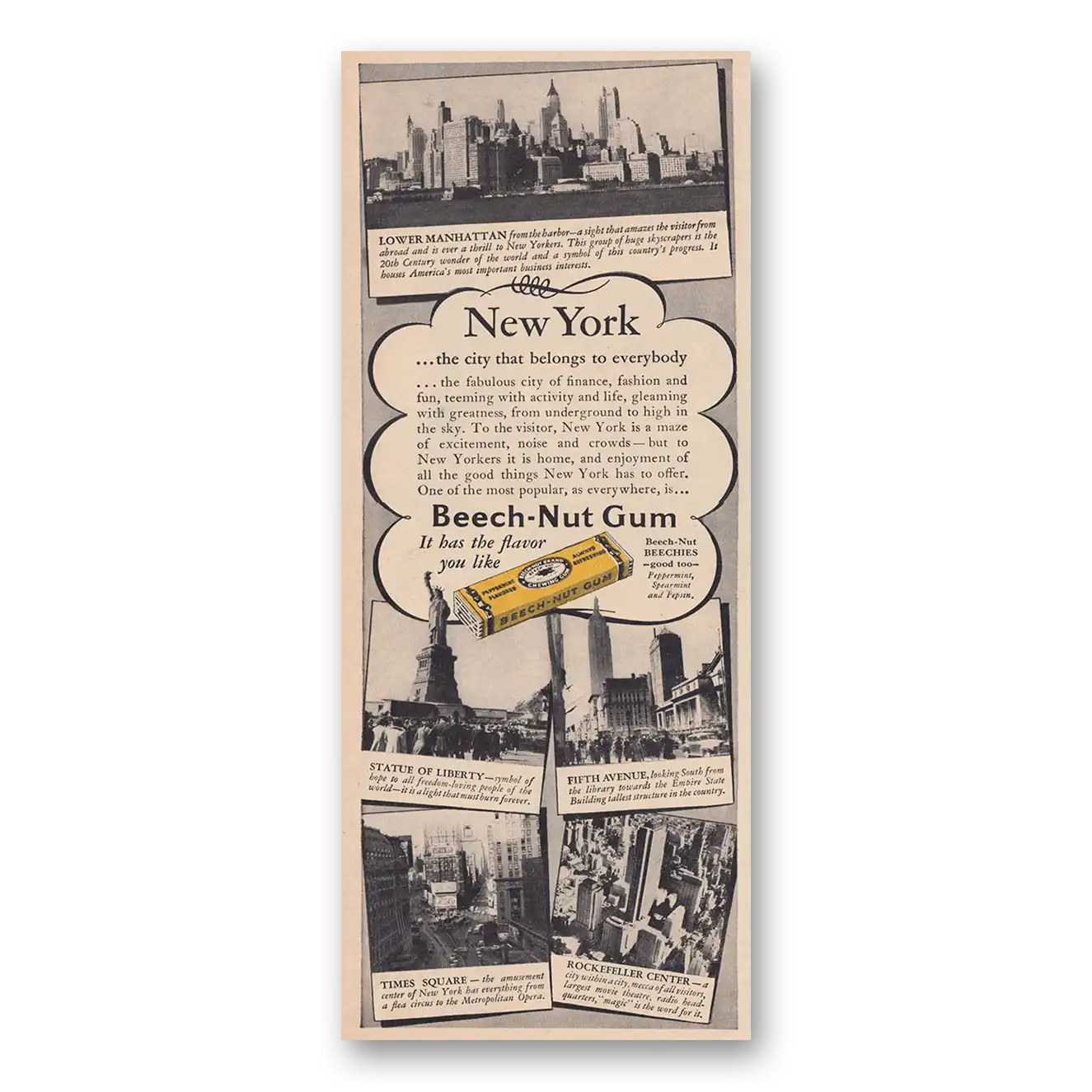 1948 Beech Nut Gum New York the City That Belongs to Everybody Vintage Magazine Print Ad