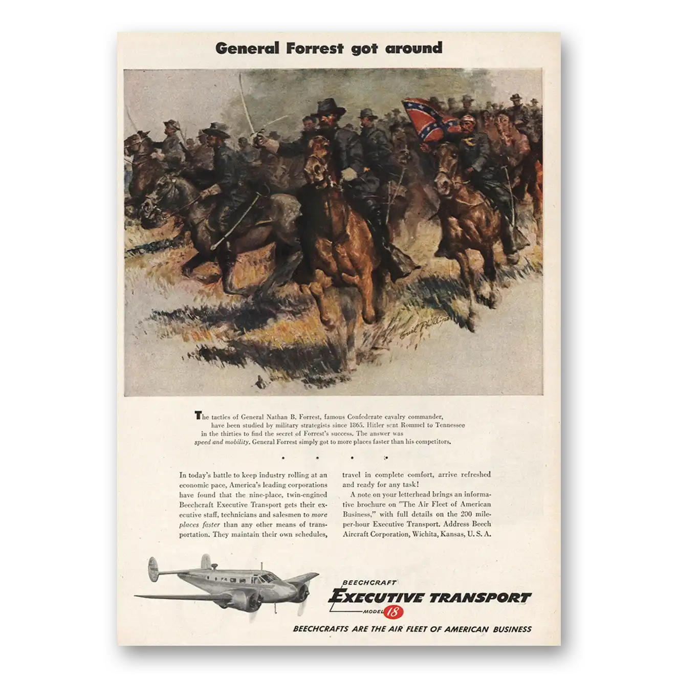 1948 Beechcraft Executive Transport General Forrest Got Around Vintage Magazine Print Ad