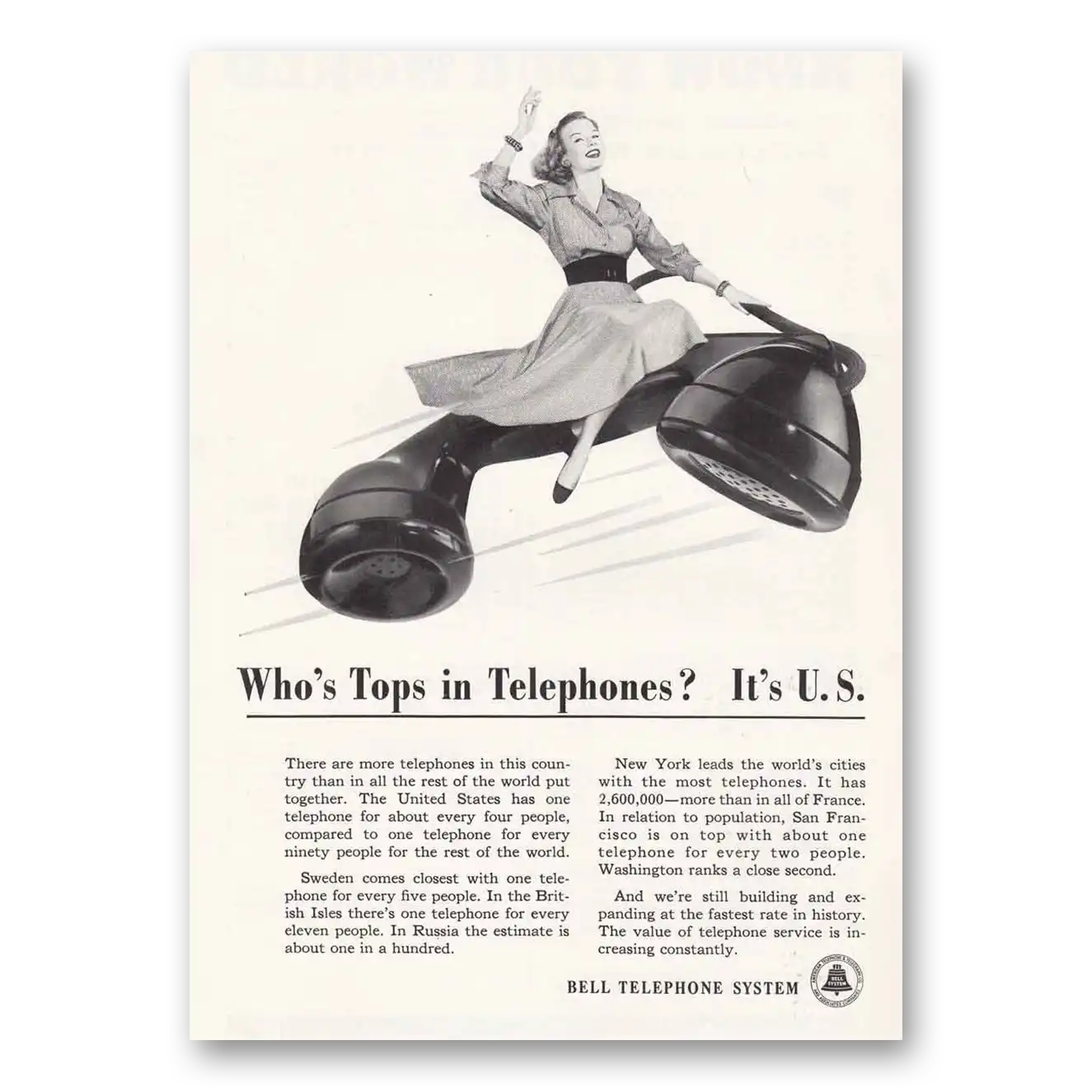 1948 Bell Telephone Who's Tops in Telephones Its US Vintage Magazine Print Ad