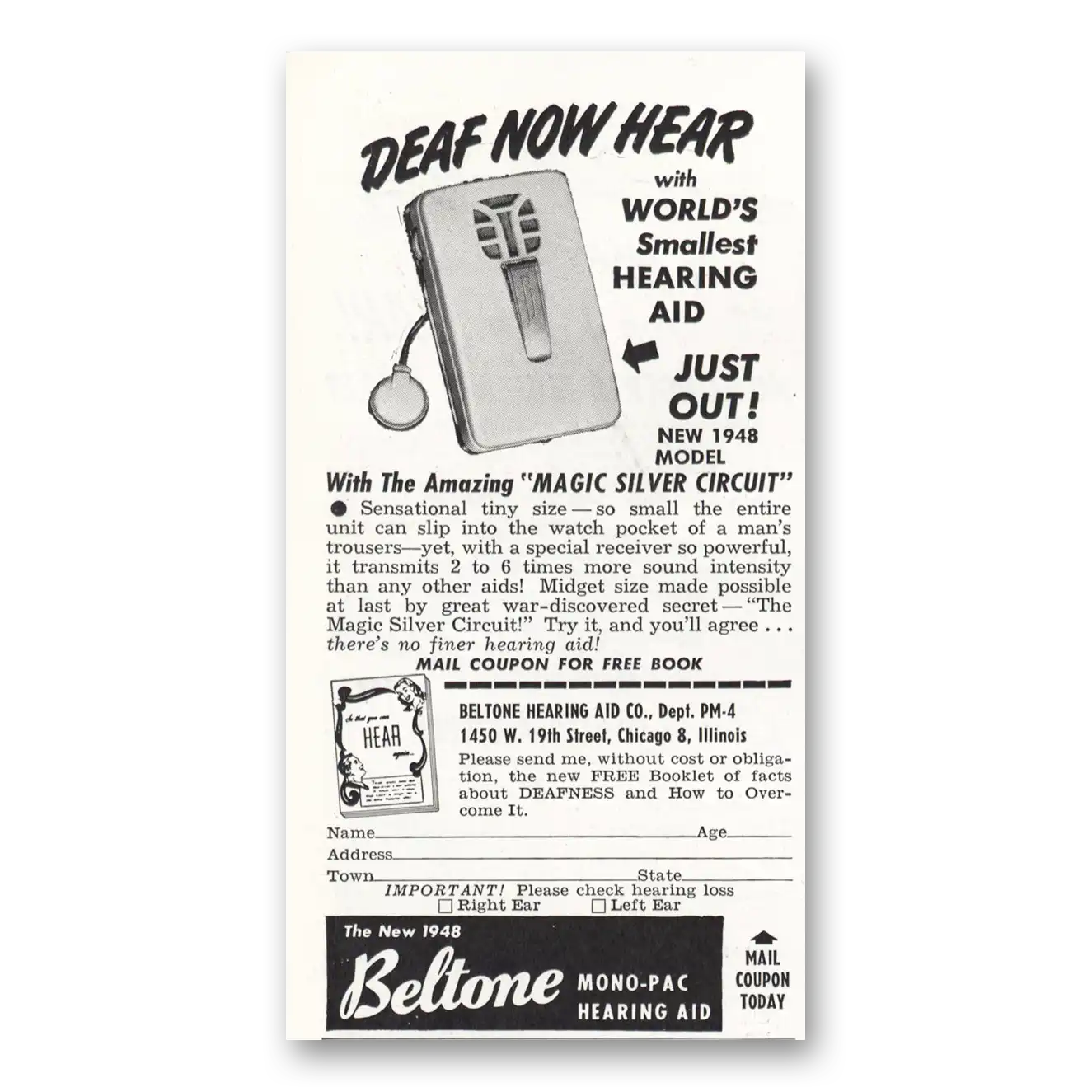 1948 Beltone Hearing Aid Magic Silver Circuit Vintage Magazine Print Ad