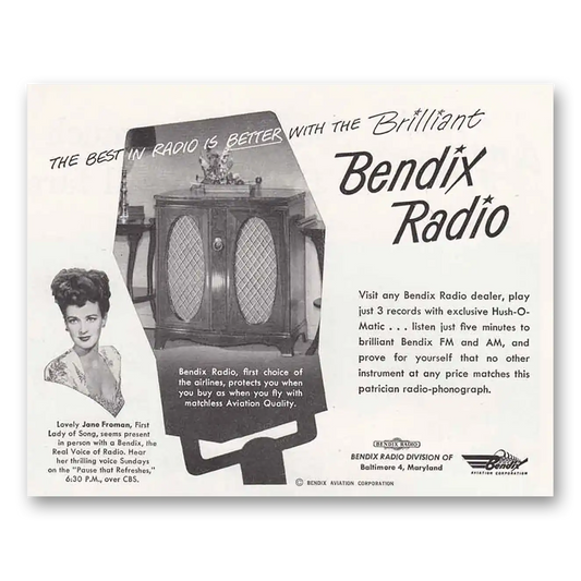 1948 Bendix Radio Jane Froman Vintage Magazine Print Ad