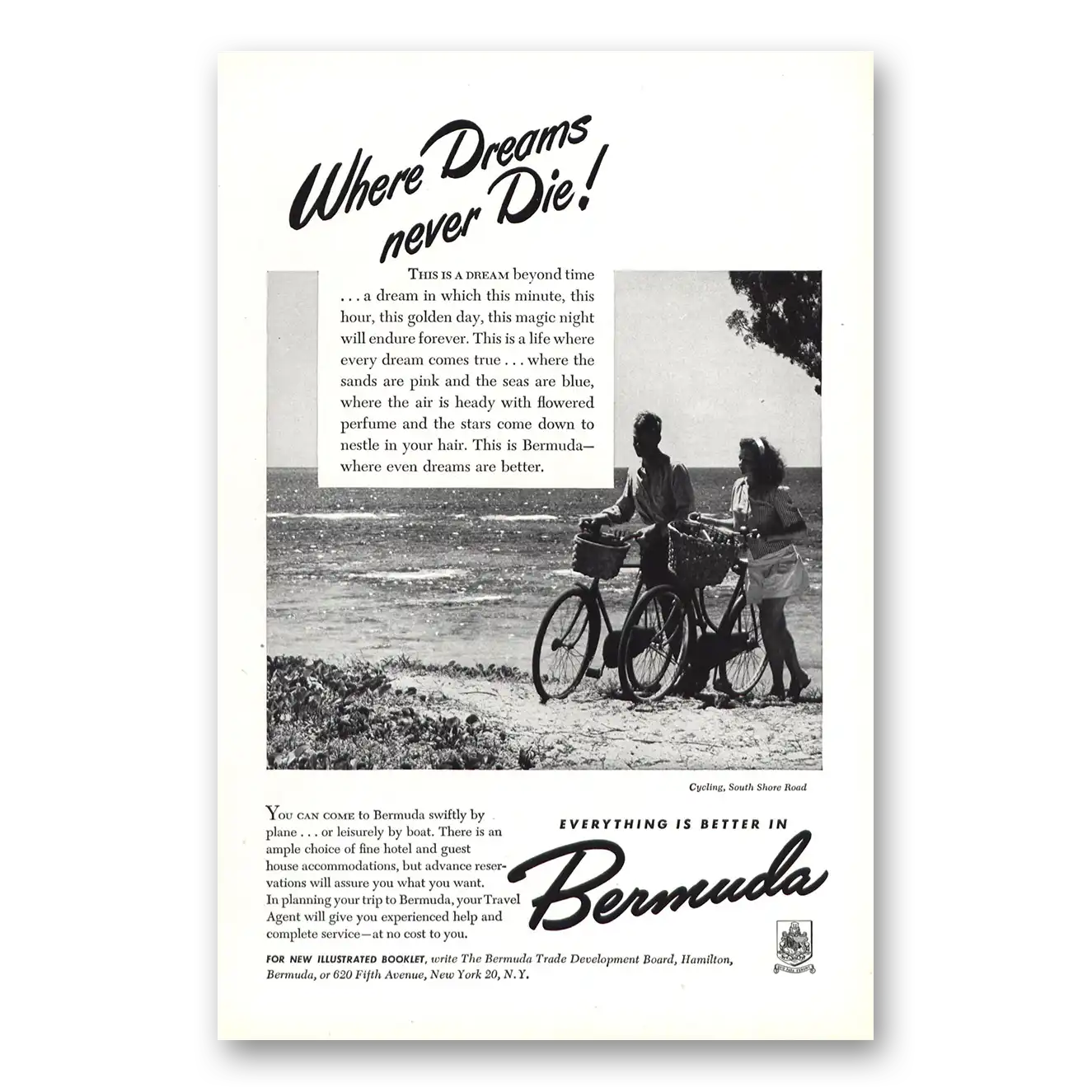 1948 Bermuda Cycling South Shore Road Where Dreams Vintage Magazine Print Ad