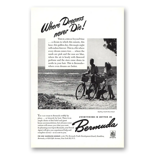 1948 Bermuda Cycling South Shore Road Where Dreams Vintage Magazine Print Ad