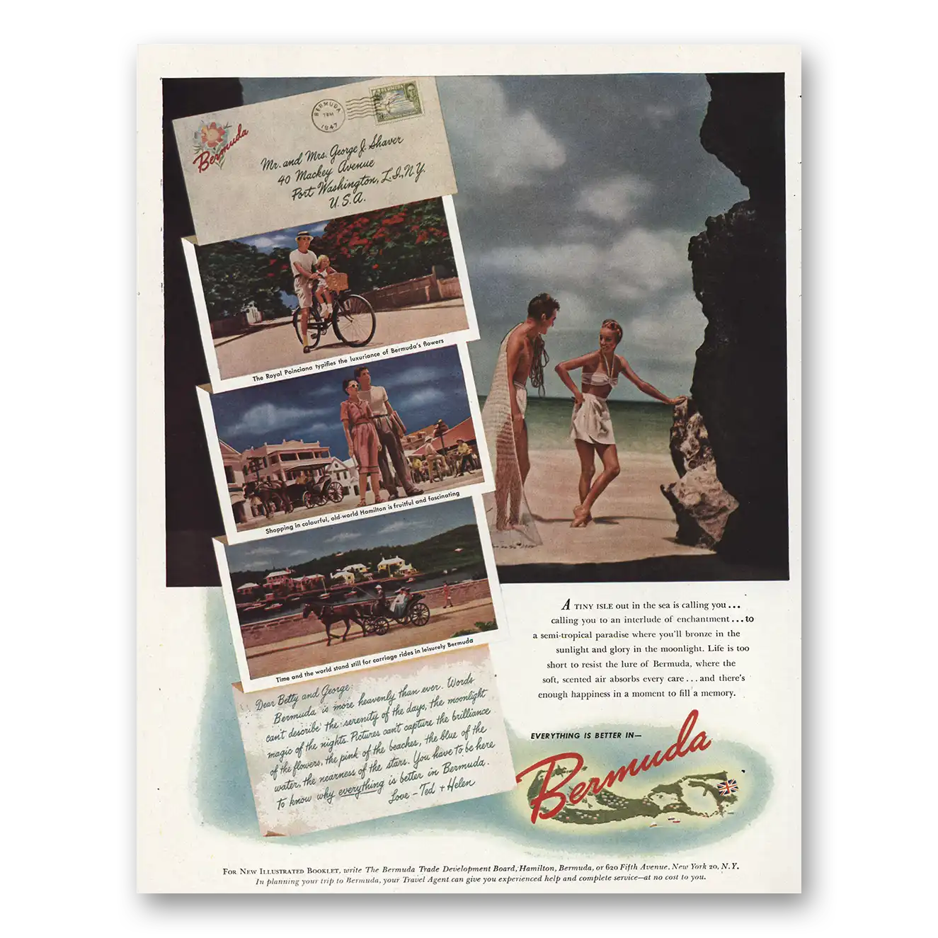 1948 Bermuda Tiny Isle Out In the Sea Vintage Magazine Print Ad