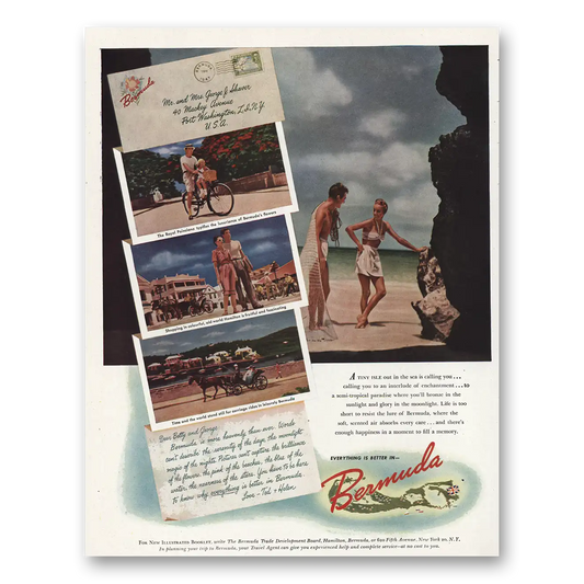 1948 Bermuda Tiny Isle Out In the Sea Vintage Magazine Print Ad