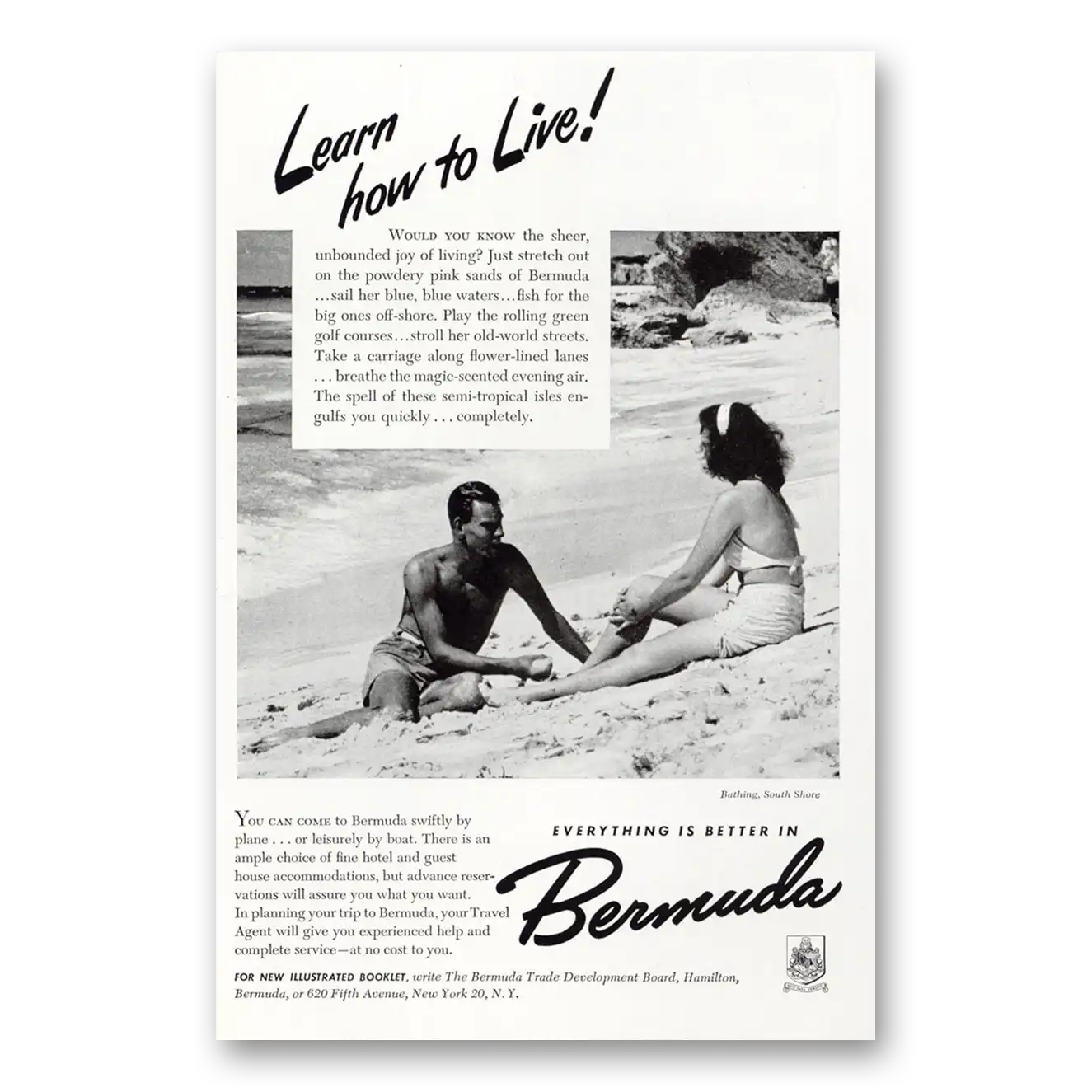 1948 Bermuda Bathing South Shore Vintage Magazine Print Ad