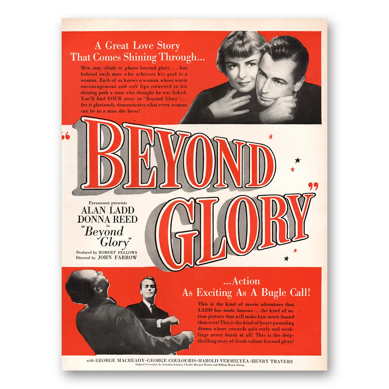 1948 Beyond Glory Movie Promo Alan Ladd and Donna Reed Vintage Magazine Print Ad