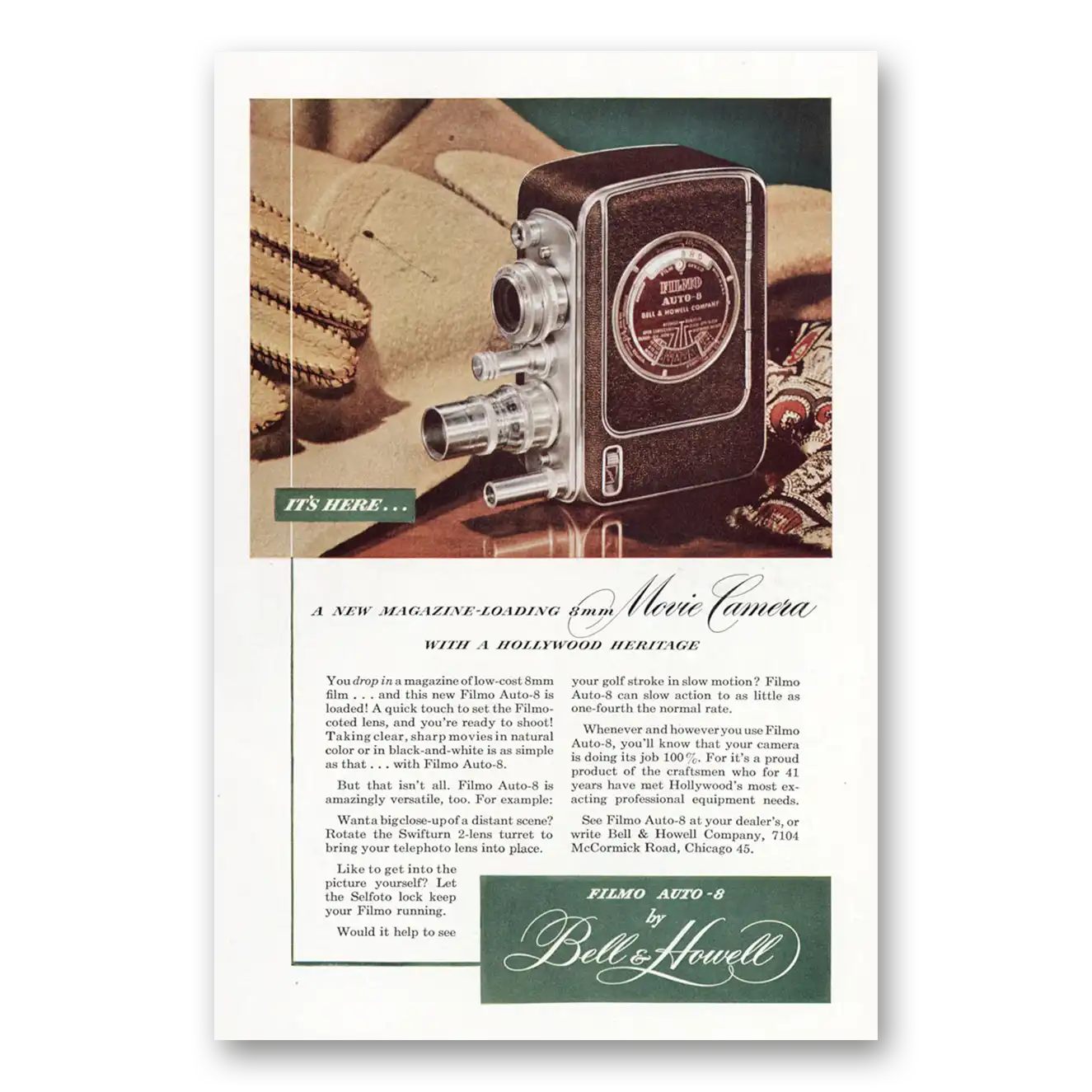 1948 Filmo Camera Magazine Loading Vintage Magazine Print Ad