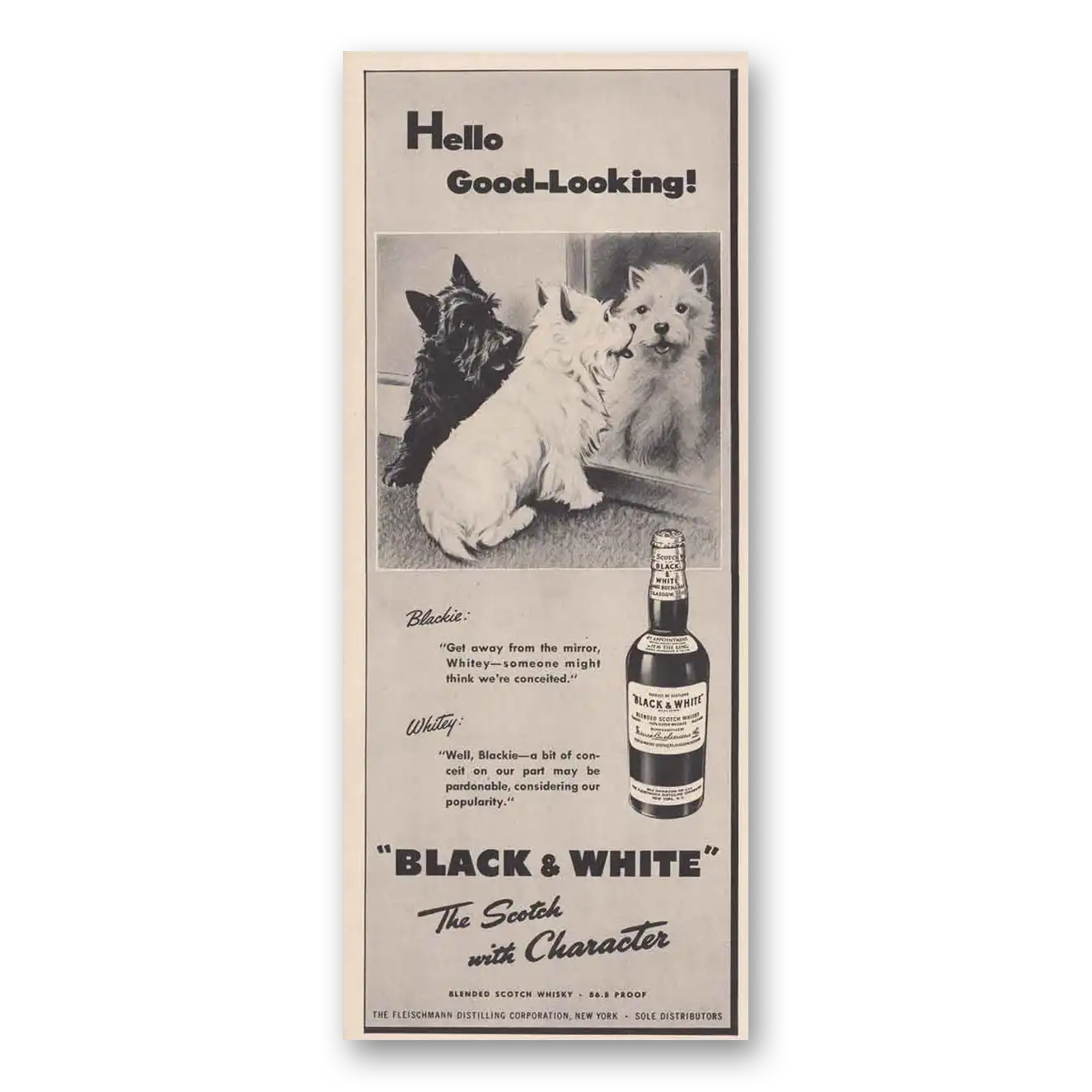 1948 Black and White Scotch Hello Good Looking Vintage Magazine Print Ad