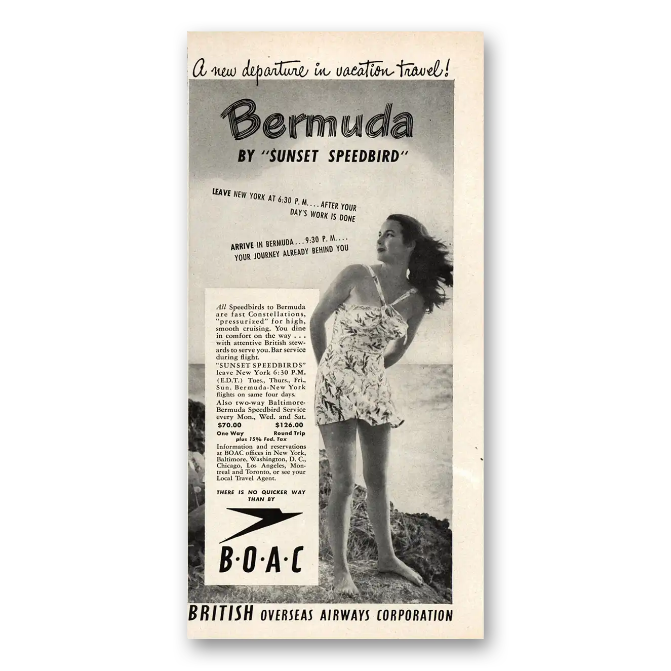 1948 British Airways BOAC Bermuda Sunset Speedbird Vintage Magazine Print Ad