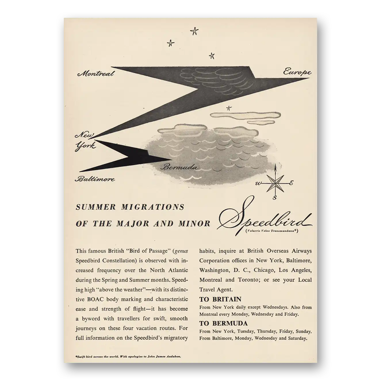 1948 BOAC Summer Migrations Speedbird Constellation Vintage Magazine Print Ad