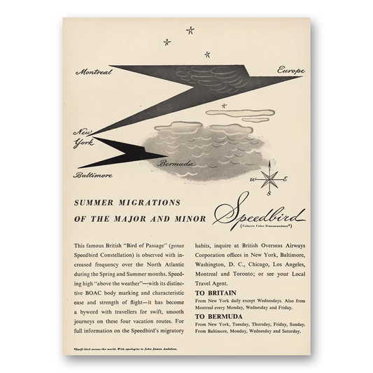 1948 BOAC Summer Migrations Speedbird Constellation Vintage Magazine Print Ad