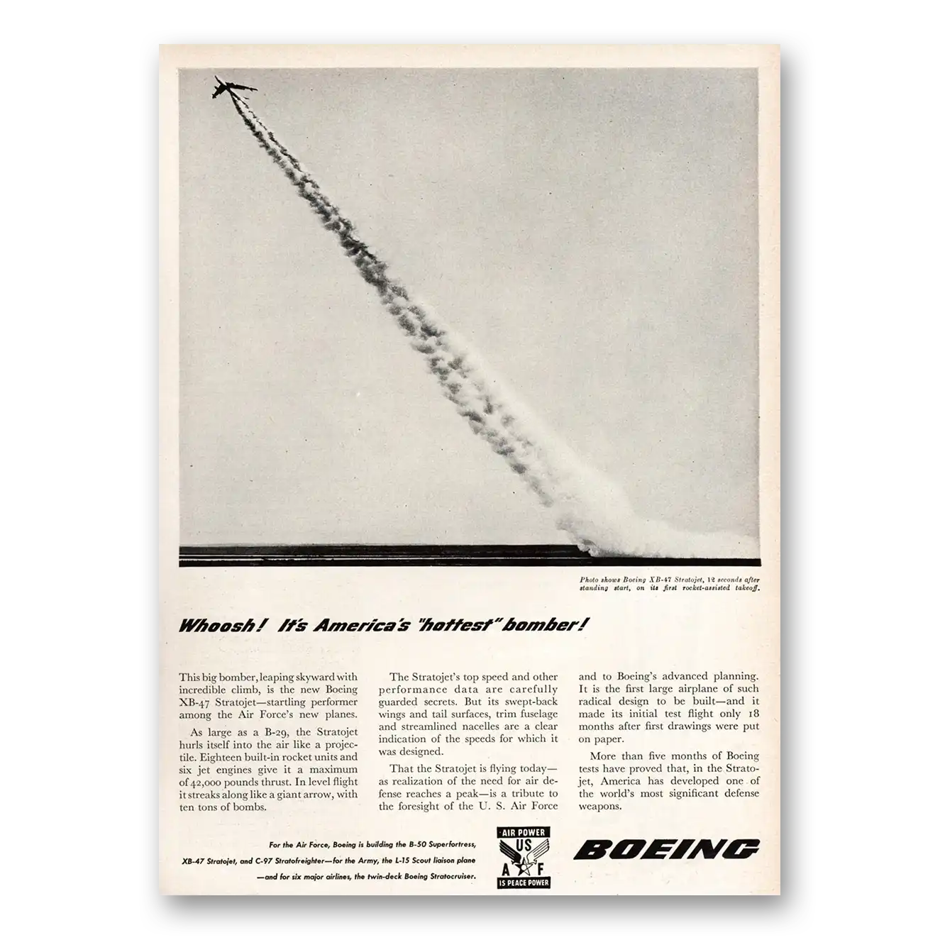 1948 Boeing Stratojet Whoosh Americas Hottest Bomber Vintage Magazine Print Ad