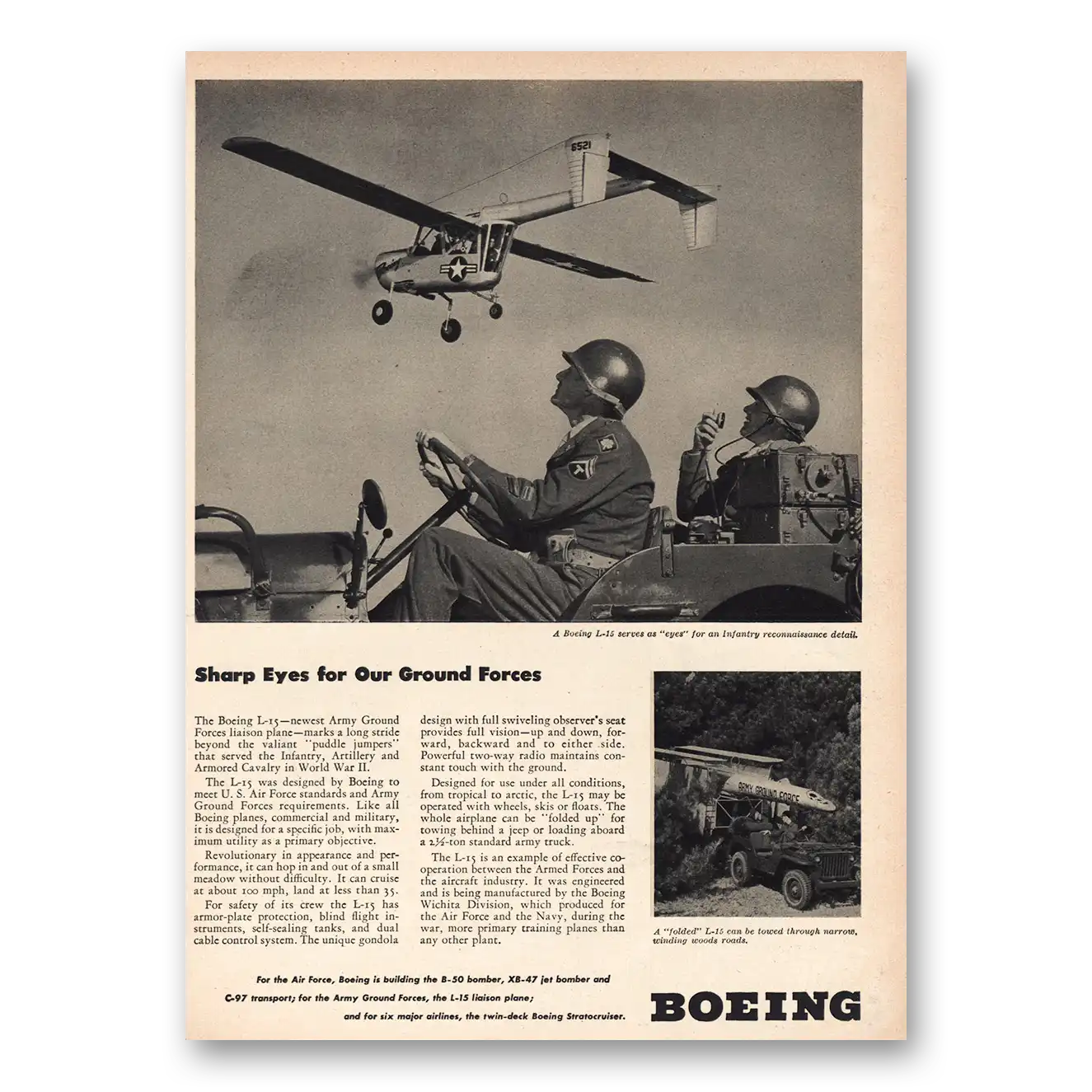 1948 Boeing L15 Sharp Eyes for Ground Forces Vintage Magazine Print Ad