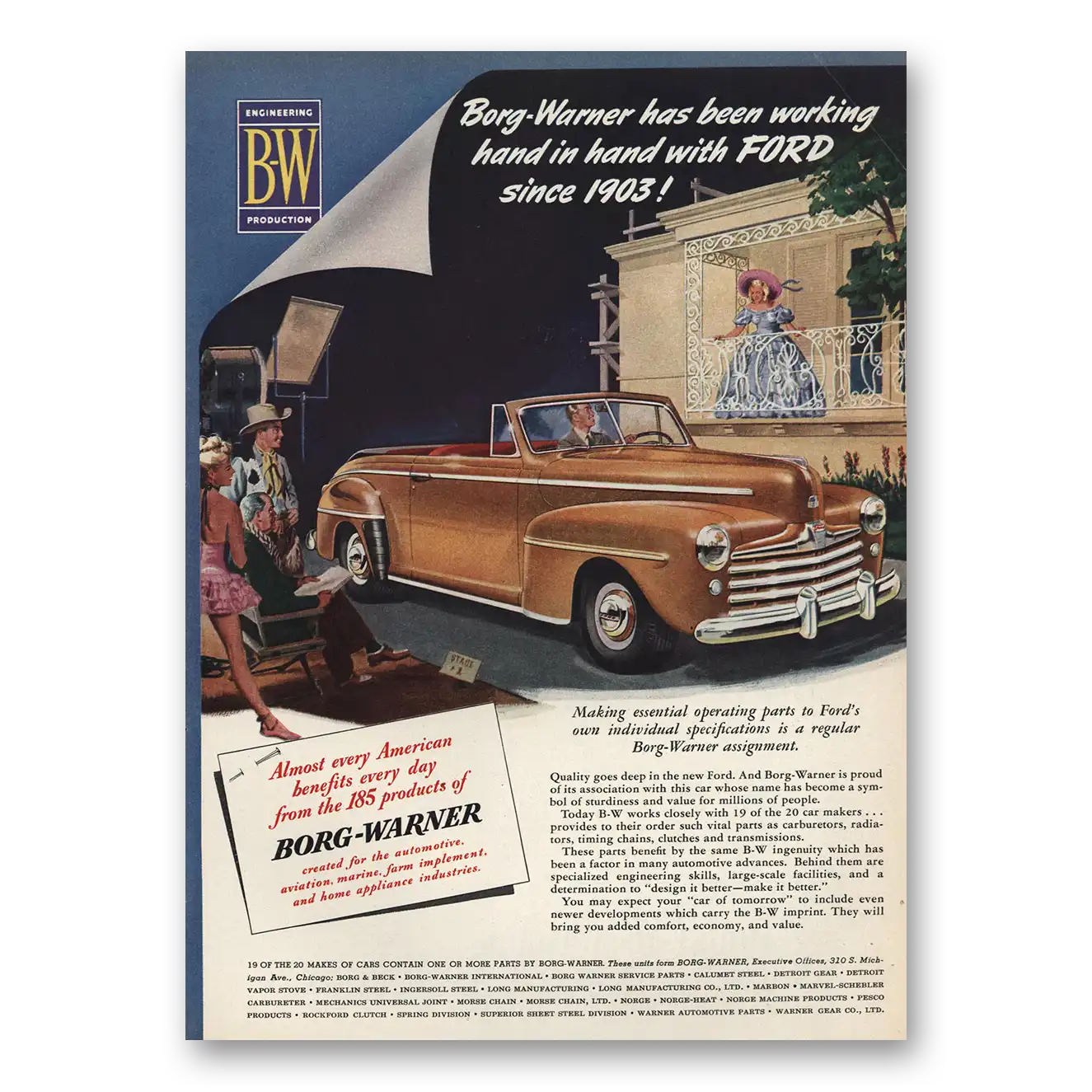 1948 Borg-Warner Hand In Hand With Ford Since Vintage Magazine Print Ad