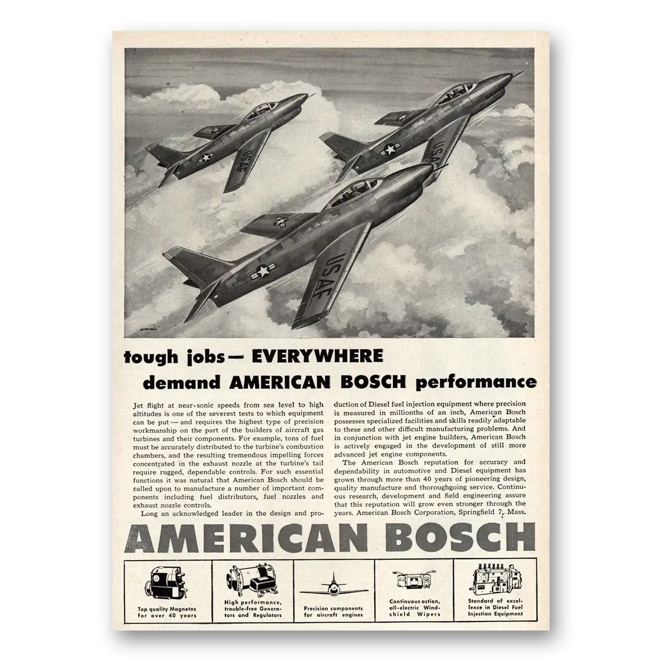 1948 American Bosch Arma Tough Jobs Everywhere Vintage Magazine Print Ad