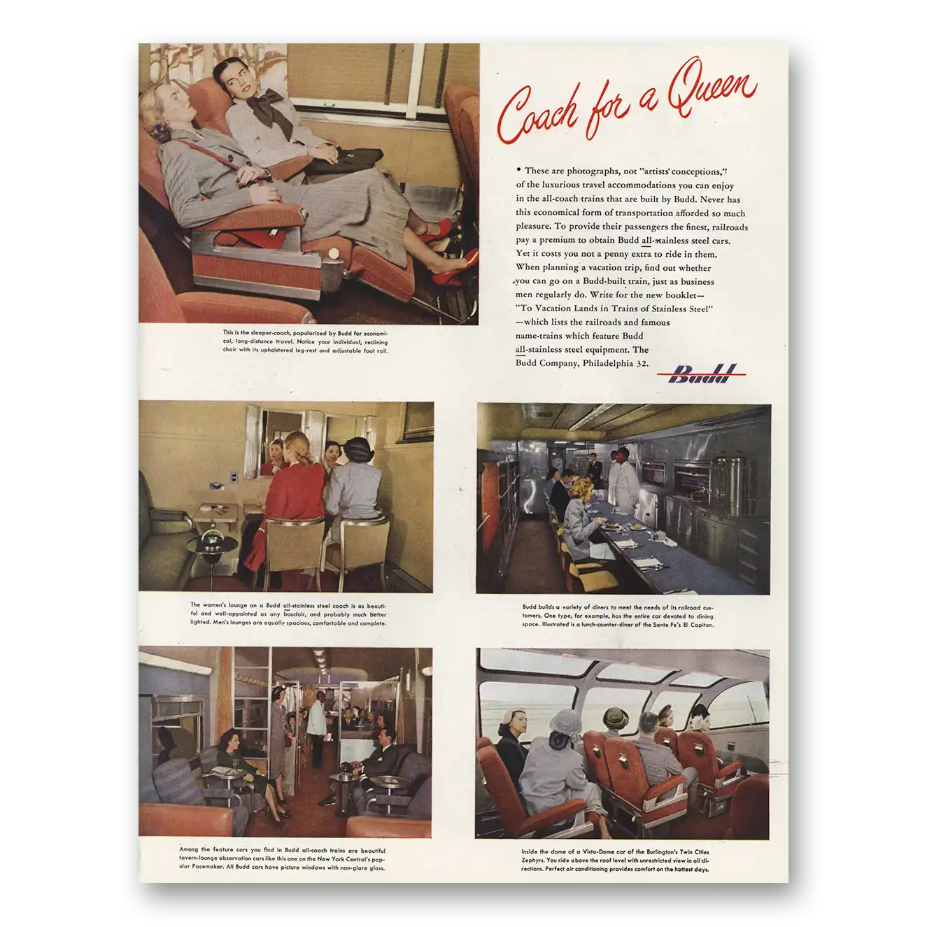 1948 Budd Coach For a Queen Vintage Magazine Print Ad