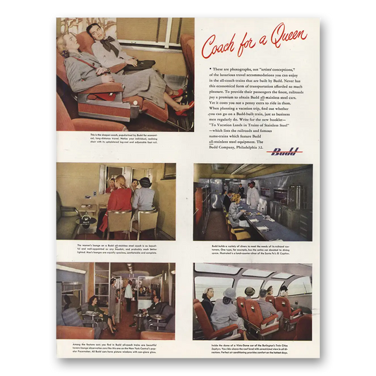 1948 Budd Coach For a Queen Vintage Magazine Print Ad