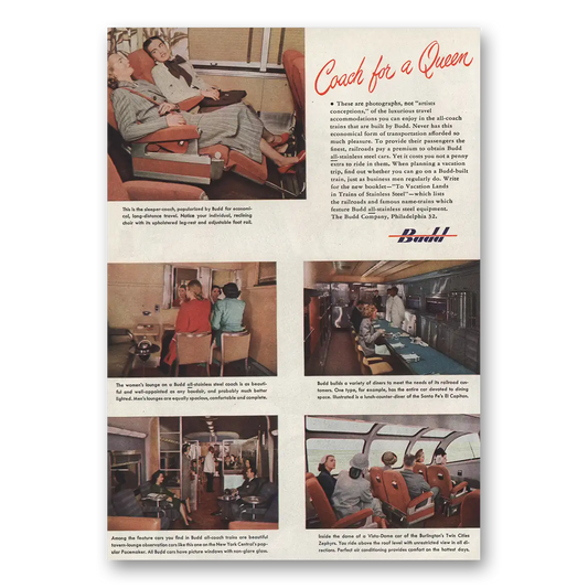 1948 Budd Coach For Queen Vintage Magazine Print Ad