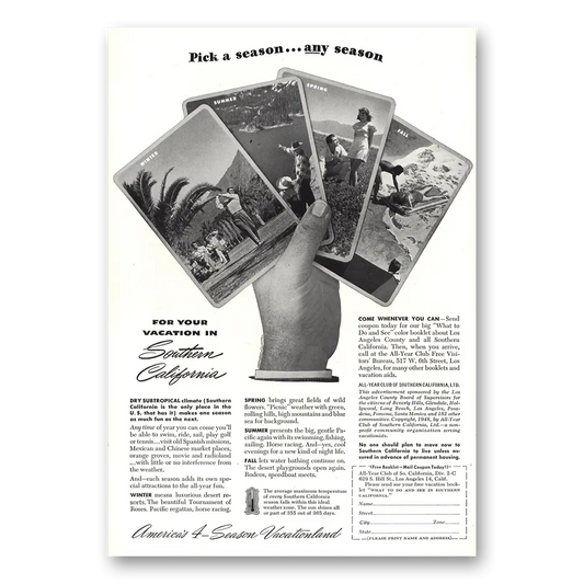 1948 Southern California Pick a Season Any Season Vintage Magazine Print Ad