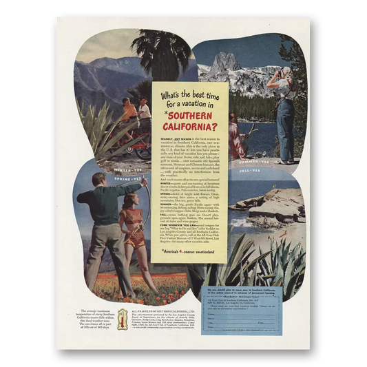 1948 Southern California Best Time for Vacation Vintage Magazine Print Ad