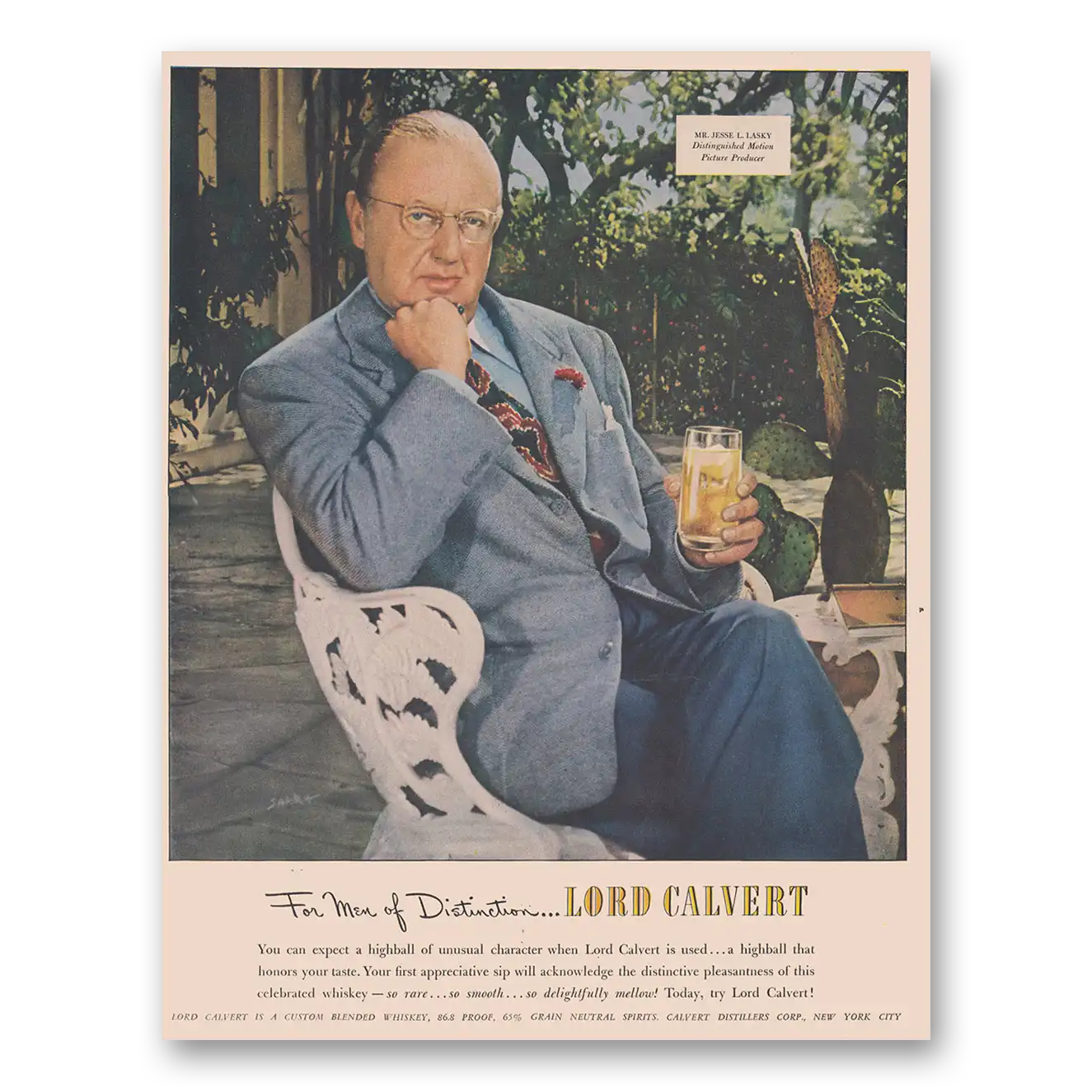 1948 Lord Calvert Whiskey Men of Distinction Jesse L Lasky Vintage Magazine Print Ad