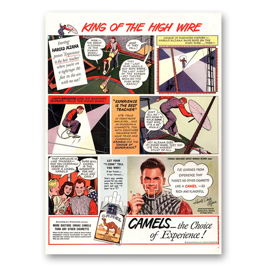 1948 Camel Cigarettes King of the High Wire Harold Alzana Vintage Magazine Print Ad