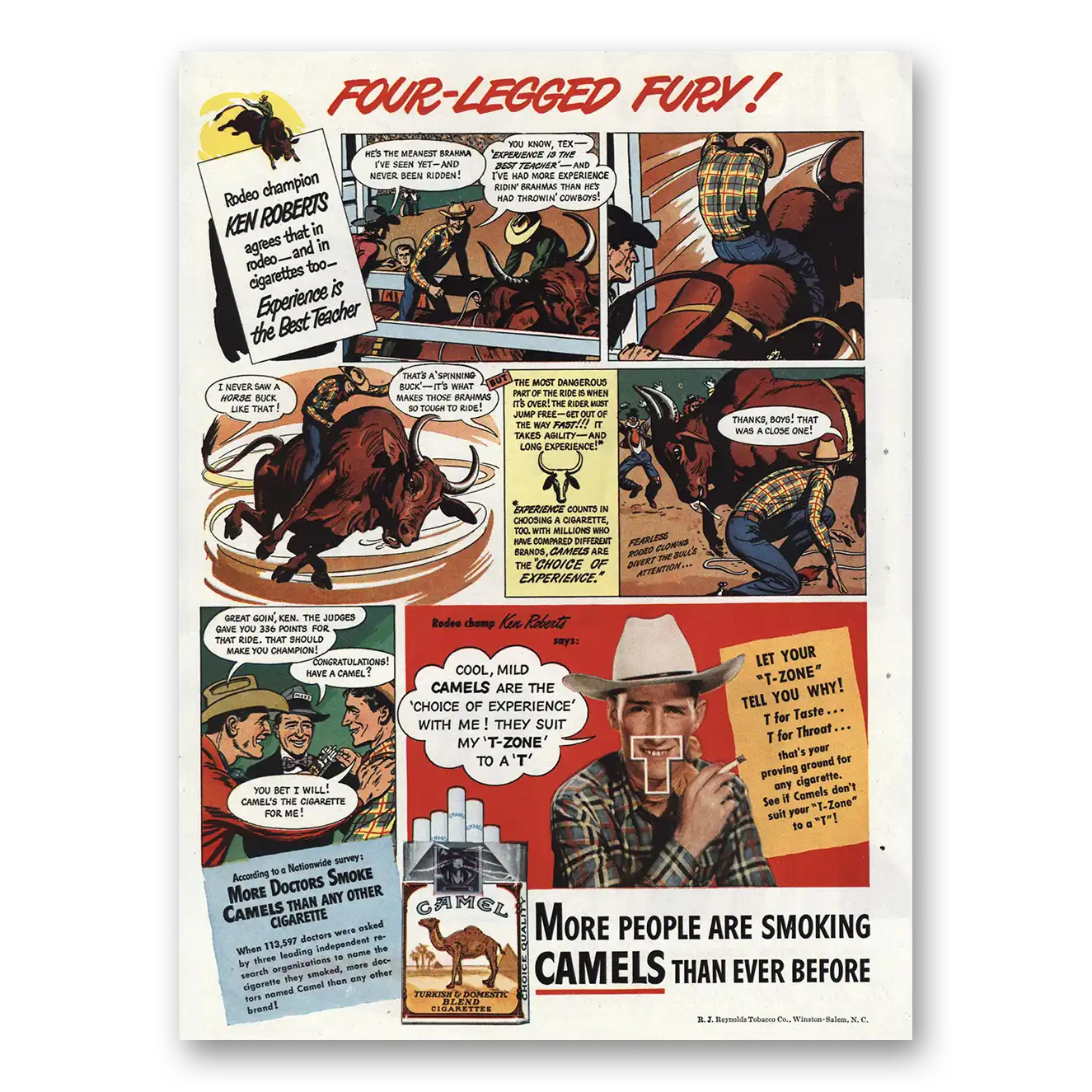 1948 Camel Cigarettes Four Legged Fury Ken Roberts Rodeo Vintage Magazine Print Ad