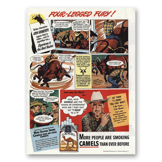 1948 Camel Cigarettes Four Legged Fury Ken Roberts Rodeo Vintage Magazine Print Ad