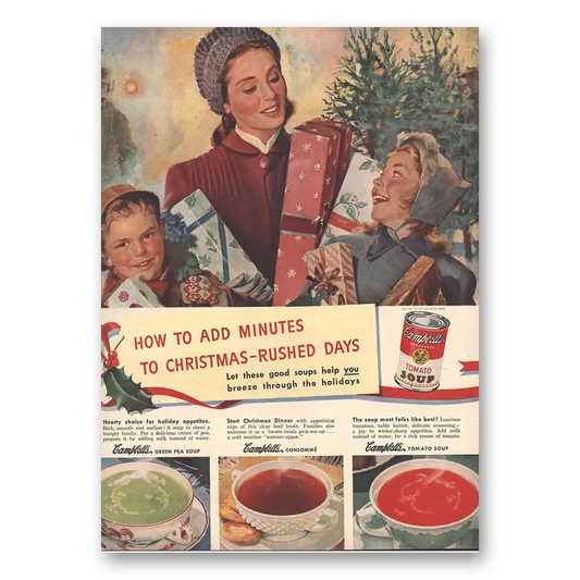 1948 Campbells Tomato Soup Add Minutes to Christmas Rushed Days Vintage Magazine Print Ad