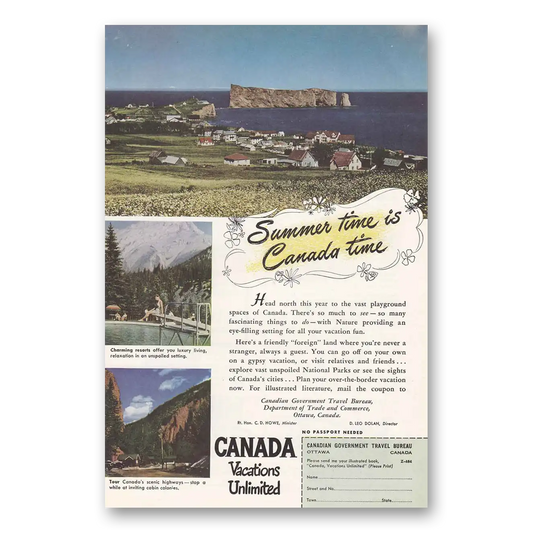 1948 Canada Summer Time Vintage Magazine Print Ad