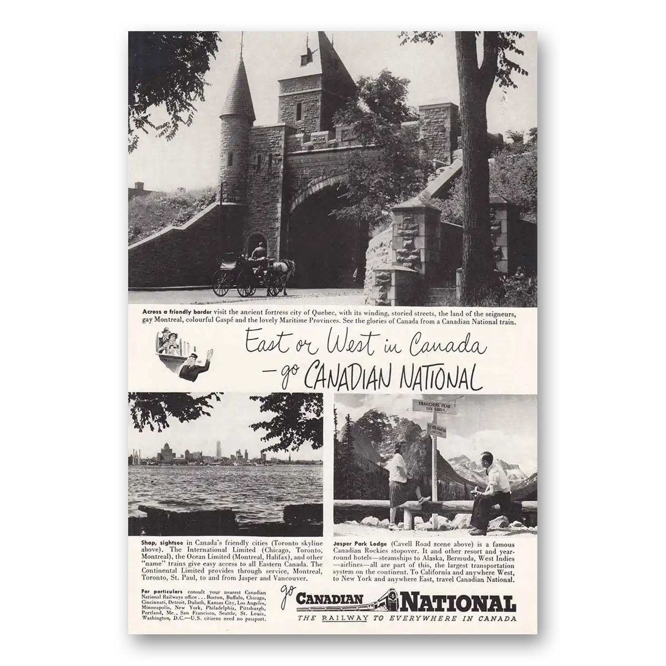 1948 Canadian National Railways East or West Vintage Magazine Print Ad