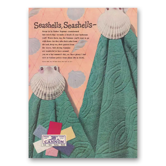 1948 Cannon Towels Seashells Swept in by Father Neptune Vintage Magazine Print Ad