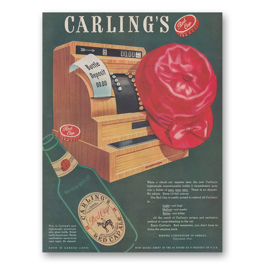 1948 Carlings Red Cap Ale Bottle Deposit Cash Register Vintage Magazine Print Ad