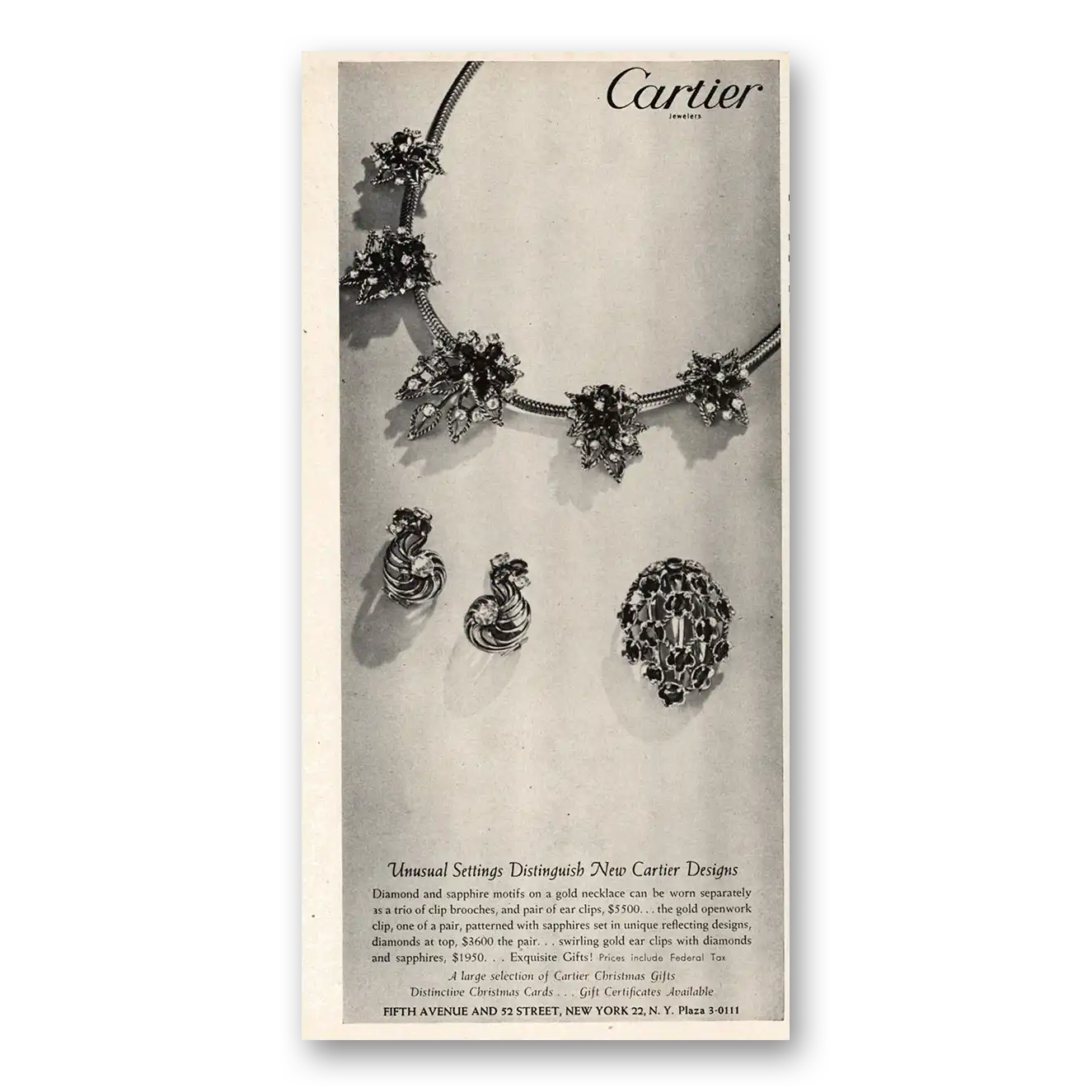 1948 Cartier Unusual Settings Distinguish New Cartier Designs Vintage Magazine Print Ad