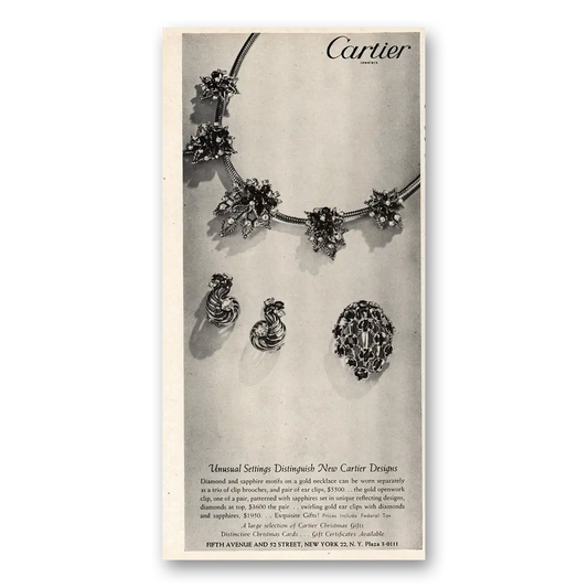 1948 Cartier Unusual Settings Distinguish New Cartier Designs Vintage Magazine Print Ad