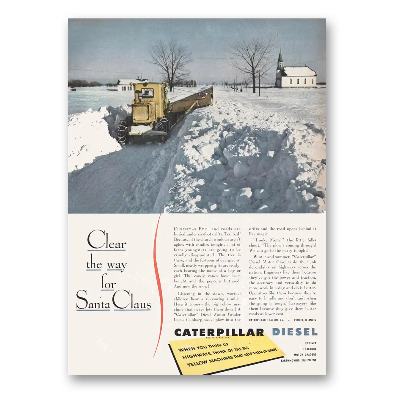 1948 Caterpillar Diesel Clear the Way for Santa Claus Vintage Magazine Print Ad