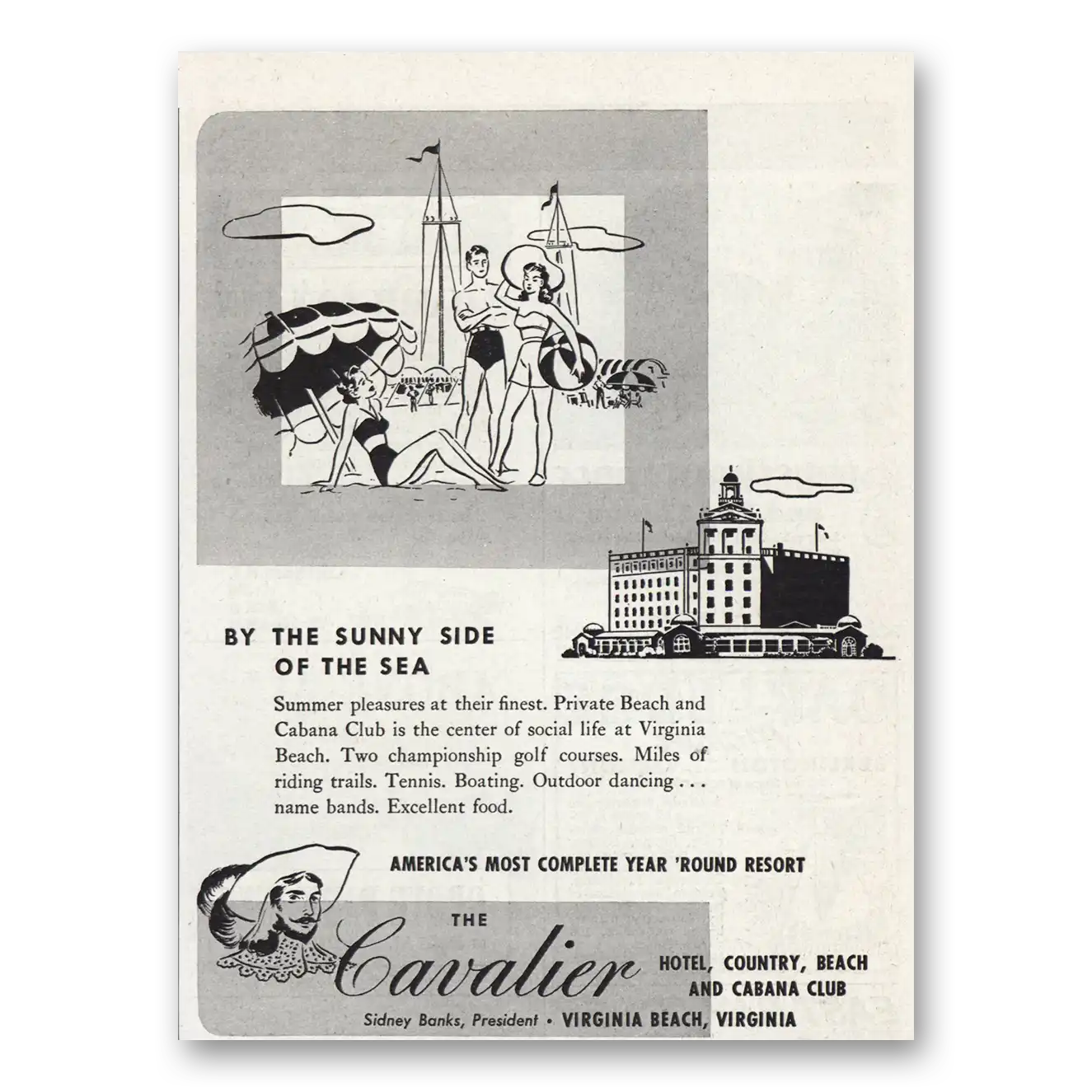 1948 Cavalier Hotel Virginia Beach Vintage Magazine Print Ad