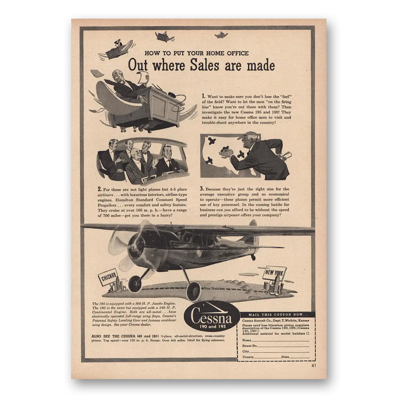 1948 Cessna Out Where Sales Are Made Vintage Magazine Print Ad