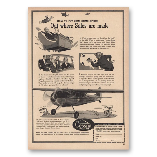 1948 Cessna Out Where Sales Are Made Vintage Magazine Print Ad