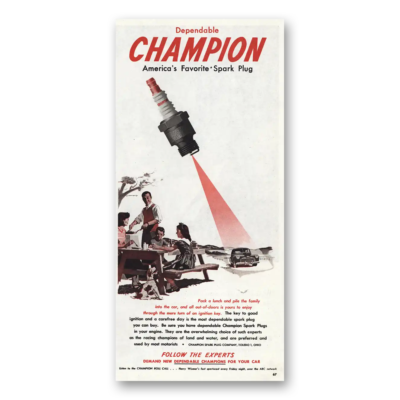 1948 Champion Spark Plugs Pack Lunch Vintage Magazine Print Ad