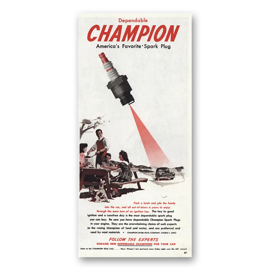 1948 Champion Spark Plugs Pack Lunch Vintage Magazine Print Ad