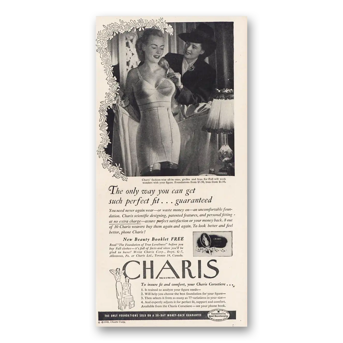 1948 Charis Foundation Garments Only Way You Can Get Such Perfect Fit Vintage Magazine Print Ad