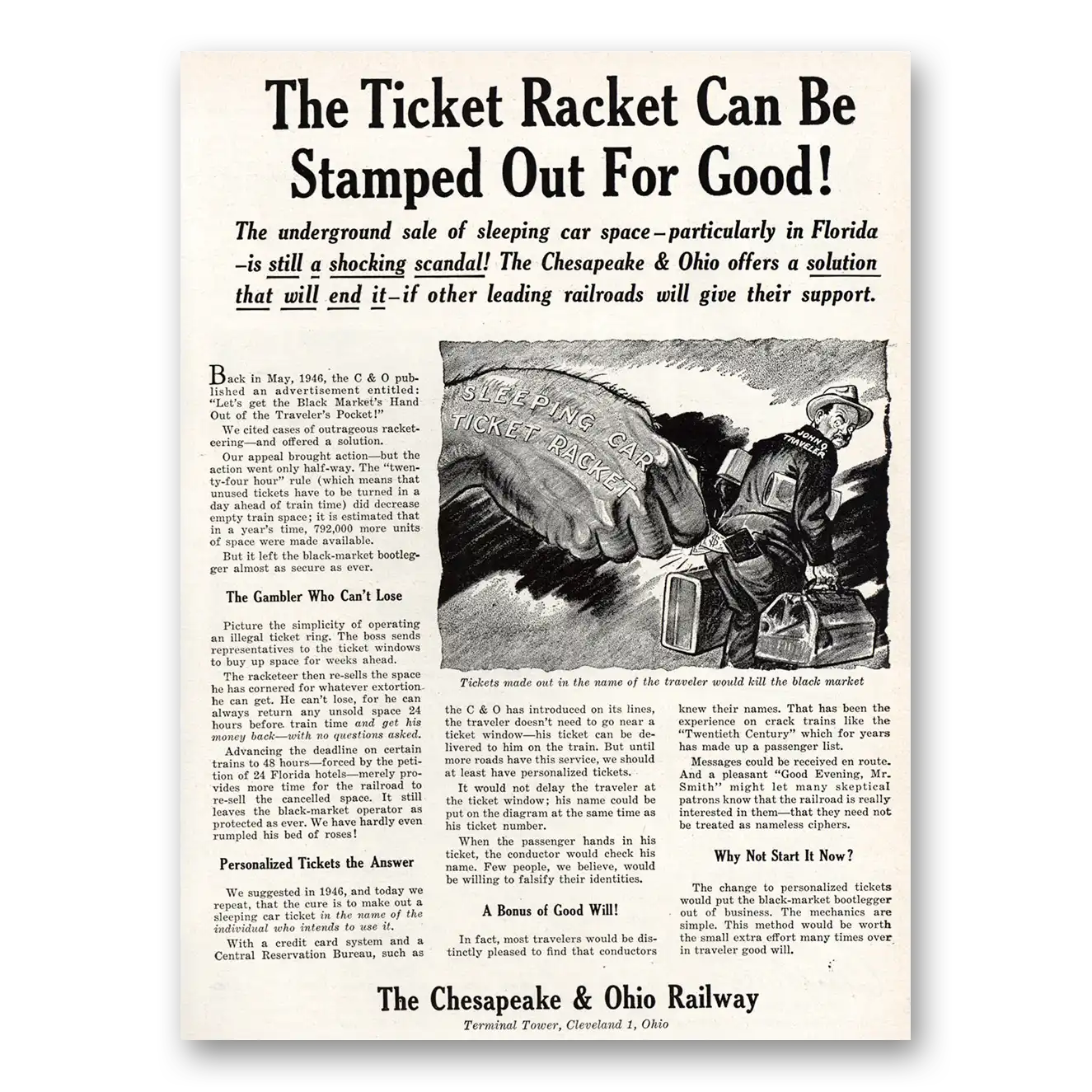 1948 Chesapeake and Ohio Lines Ticket Racket Vintage Magazine Print Ad